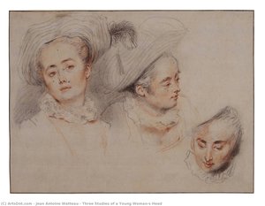 Drei Studien Eines Jungen Frauenkopfes — Jean-antoine Watteau
