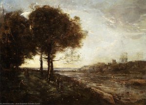 Waterfall On The Romagnes — Žan-batist Kamil Korote, Romantic Landscape Painting