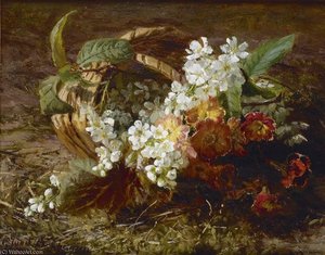 Still Life Of Cherryblossem And Primrose