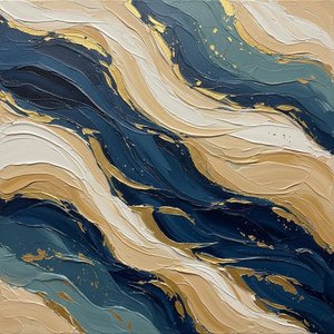 Gilded Oceanic Strata: A Singular Study In Sculptural Navy And Gold Flow — Laurent Fabre, Neo-abstract Art