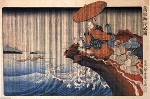 Priest Nichiren Praying Under The Storm — Utagawa Kuniyoshi, Ukiyo-e