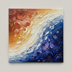 Celestial Convergence: Sculptural Rosettes Drifting Through Waves Of Ochre And Deep Ultramarine — David Moreau, Plaster & Texture Art