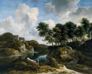 River Landscape With A Castle On A High Cliff — Jacob Isaackszoon Van Ruisdael