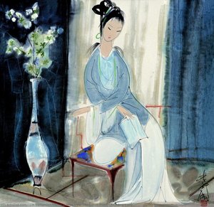 Reading Lady — Lin Fengmian Gans Volando Sobre El Estanque De Loto