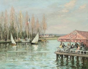 Cafe On The Bank Of The Seine, (1976) — Marcel Dyf