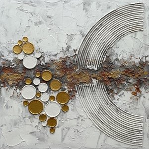 Goldene Schichten: Eine Monumentale Studie Über Skulpturale Erde Und Himmlische Orbs — David Moreau, Gips- & Texturkunst