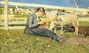 Ragazza Che Fa La Calza — Giovanni Segantini