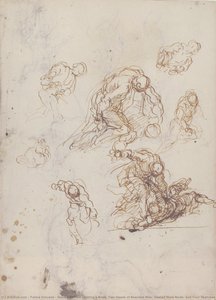 Seated Female Holding A Book, Two Heads Of Bearded Men, Seated Male Nude, And Four Sketches For Christ Judging (recto); Studies For Cain Slaying Abel (verso) — Jacopo Palma Il Giovane