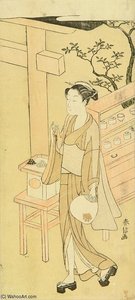 A Teahouse Waitress, Osen, Hollding A Fan — Suzuki Harunobu