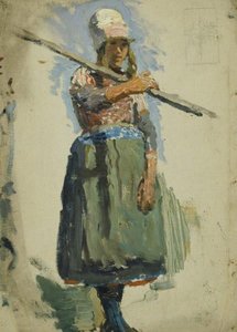 Study Of A Young Girl Carrying A Pole — Sir George Clausen