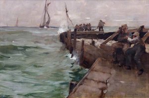 Constructing South Pier, Mevagissey — Frank Brangwyn