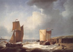 Fisherfolk And Ships By The Coast — Abraham Hulk Senior, Realism