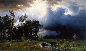 Buffalo Trail The Impending Storm — Albert Bierstadt, Luminism Landscape Painting