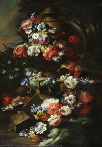 A Garland Of Flowers Draped Around An Urn — Gasparo Lopez