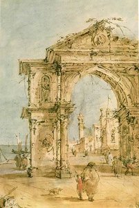 Triumphal Arch On The Embankment — Francesco Lazzaro Guardi, Rococo