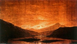 Mountainous River Landscape (night Version) — Caspar David Friedrich, Romantic Landscape