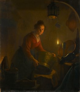 A Woman in a Kitchen by Candlelight, Michiel Versteegh, c. 1830