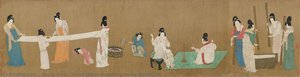 Court Ladies Preparing Newly Woven Silk — Zhang Xuan