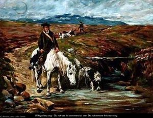 Horse And Spaniel Drinking From A Stream