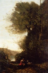 Goatherd Charming His Goat With A Flute — Jean-baptiste-camille Corot, Contemporary Realism