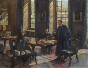 Sir Henry Thirkill (Master), with William John Harrison (Bursar) and William Telfer (Dean) (Conversation Piece)