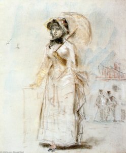 Young Woman Taking A Walk, Holding An Open Umbrella — Édouard Manet