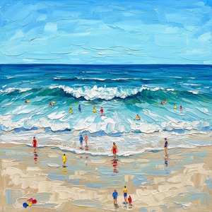 Ephemeral Horizon: Impasto Echoes Of Cerulean Tide And Ochre Shoreline. — Christian Noiret, Contemporary Abstract Painting