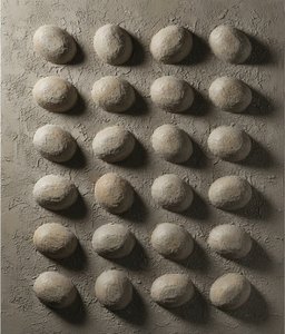 Monolithic Echoes Of Sand And Stone In A Meditative Ovoid Grid — David Moreau, Plaster & Texture Art