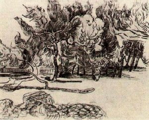 Kiefern Neben Der Mauer Der Anstalt — Vincent Willem Van Gogh, Post-impressionismus