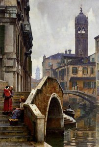 The Ponte Dei Pugni Venice With The Campanile Of Sta Fosca Beyond — William Logsdail