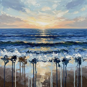 Ephemeral Convergence: Where Azure Horizons Meet Tides Of Amber Memory — Christian Noiret, Contemporary Abstract Painting