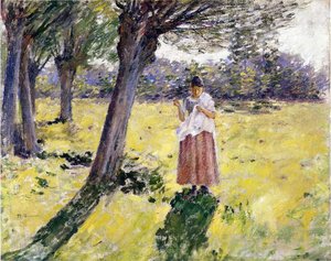 Woman Sewing, Giveny — Theodore Robinson
