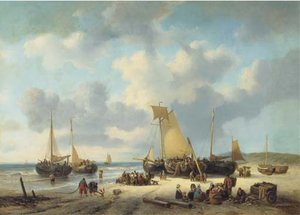 Daily Activities On A Sunlit Beach — George Willem Opdenhoff