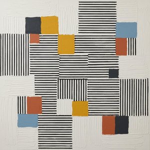 Architektonischer Rhythmus In Ocker Und Schiefer: Eine Monumentale Studie Geometrischer Beständigkeit — Laurent Fabre, Neo-abstrakte Kunst