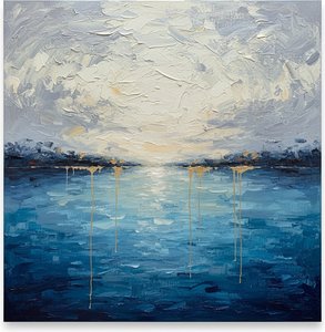 Ätherischer Horizont: Eine Monumentale Studie Aus Goldenem Licht Und Turbulenten Azurblauen Tiefen — Christian Noiret, Zeitgenössische Abstraktion