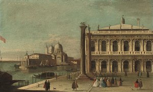 The Piazzetta, Venice, With The Libreria, The Entrance To The Grand Canal With The Dogana And Santa Maria Della Salute — Apollonio Domenichini (maestro Della Fondazione Langmatt)