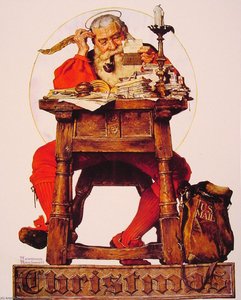 Christmas Santa Reading Mail — Norman Rockwell