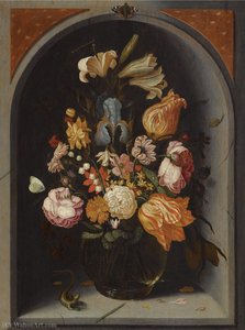 A Still Life Of Tulips, Lilies, Moss Roses — Jan Baptist Van Fornenburgh