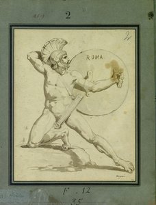 Warrior On His Knees Protecting Himself From His Shield — Charles Meynier