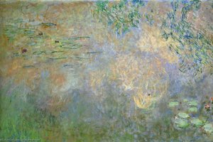 Water-lily Pond With Irises (left Half) — Claude Monet, Impressionistic Landscape
