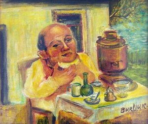 By The Samovar (tea Time) — David Davidovich Burliuk