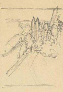 Cursory Sketch Of Men Erecting A Fence — Nicholas Roerich