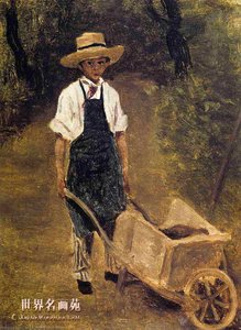 Octave Chamouillet Schiebt Eine Schubkarre In Einem Garten — Jean-baptiste-camille Corot