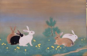 Hares Playing In The Spring Field — Inshō Dōmoto