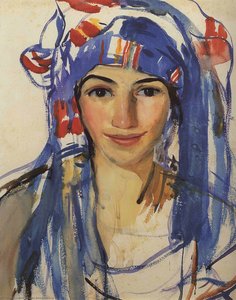 Self-portrait wearing a scarf