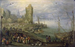 Fish Market In Front Of A Town — Jan Brueghel The Elder