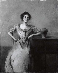 Woman Seated At Table, (painting) — Thomas Wilmer Dewing