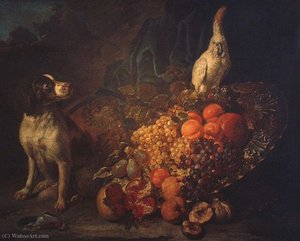 Ostentatious Still Life With Dog And Parrot — David De Coninck