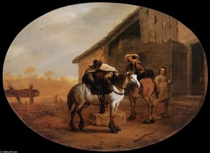 Departure From The Inn — Pieter Van Laer, Baroque