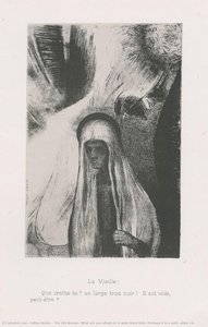 The Old Woman: What Are You Afraid Of? A Wide Black Hole! Perhaps It Is A Void? (plate 19) — Odilon Redon
